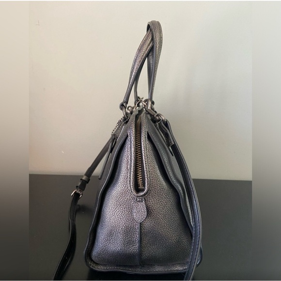 COACH Nolita Gunmetal Metallic Pebble Leather Satchel Shoulder Bag Excellent - Picture 6 of 13